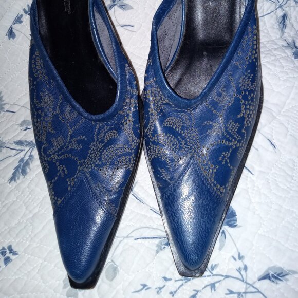 Gianni Ferrante Vero Cuoio Blue Leather Mules ~37~ - Picture 10 of 10